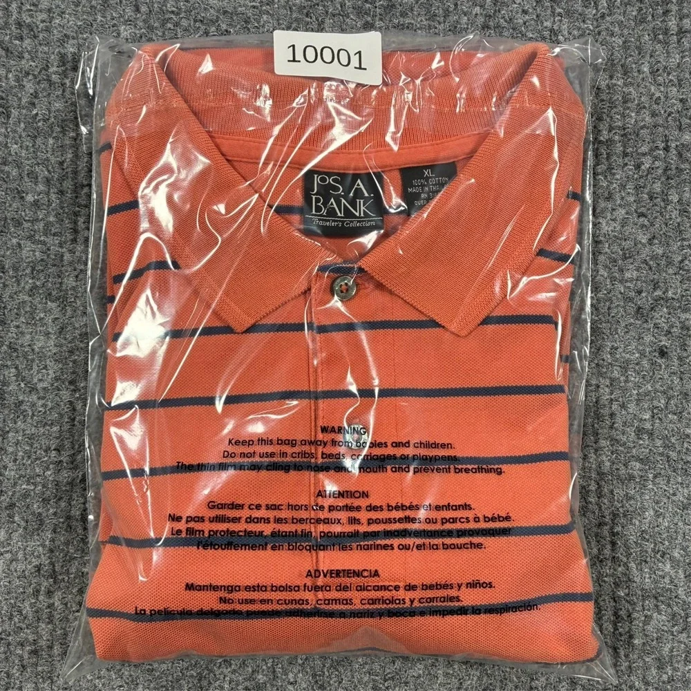 Jos. A. Bank Travelers Collection Mens Polo Shirt XL Orange Striped Short Sleeve